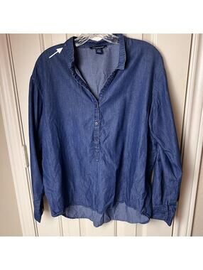 Bandolino Women's Indigo Chambray Denim Shirt Blouse Size M LS Button Up